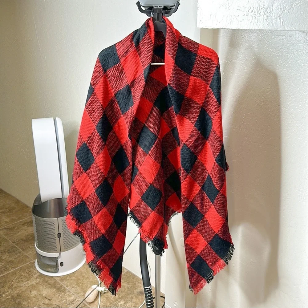 Red Black Plaid Oversized Scarf